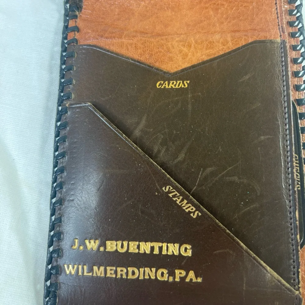 Vintage Brown Leather Wayfarer Wallet Monogrammed Steer hide.